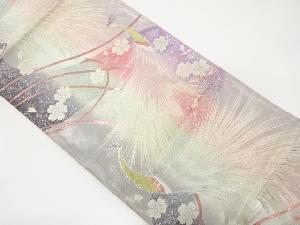 鳥に桜散らし模様織り出し 袋帯